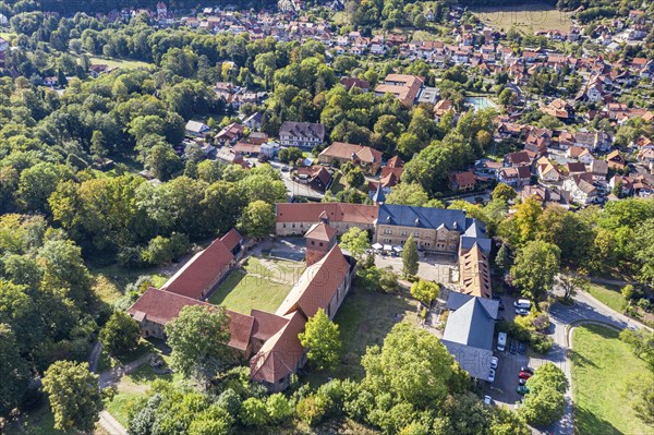 Aerial view of Ilsenburg monastery, village Ilsenburg, Harz, Germany, Europe