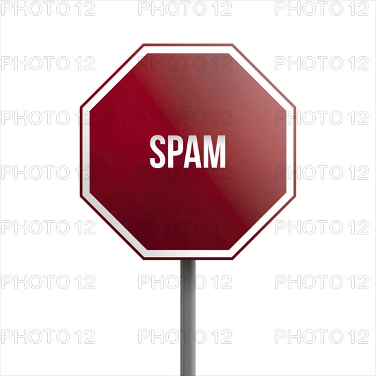 Spam, red sign isolated on white background