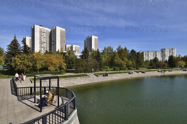 Moscow, Russia, 17 Sept. 2023. City landscape with Mikhailovsky pond in Zelenograd, Europe