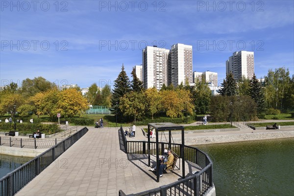 Moscow, Russia, 17 Sept. 2023. City landscape with Mikhailovsky pond in Zelenograd, Europe