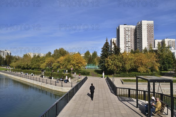 Moscow, Russia, 17 Sept. 2023. City landscape with Mikhailovsky pond in Zelenograd, Europe