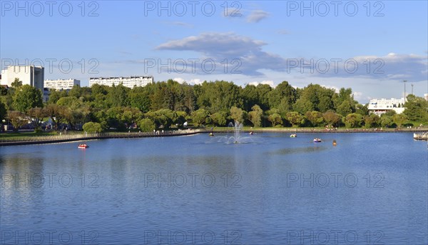 Victory Park and large city pond in Zelenograd in Moscow, Russia, Europe