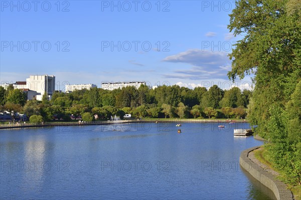 Moscow, Russia, July 30. 2023. Victory Park and large city pond in Zelenograd, Europe