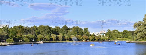 Victory Park and large city pond in Zelenograd in Moscow, Russia, Europe