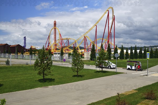 Sochi, Russia, June 6. 2018 roller coaster Snake Gorynych in Sochi Park, which entered the TOP-25