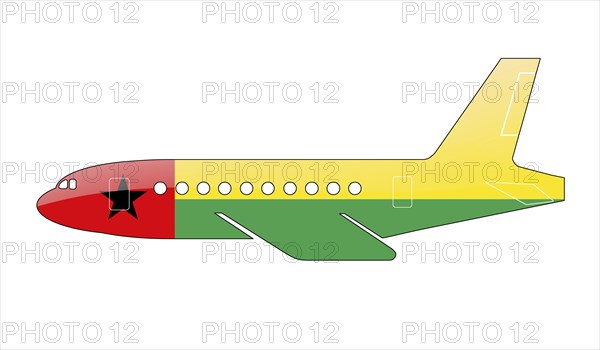 The Guinea-Bissau Flag painted on the silhouette of a aircraft. glossy illustration