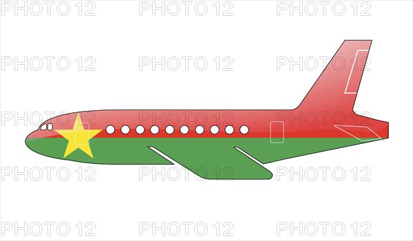 The Burkina Faso flag painted on the silhouette of a aircraft. glossy illustration
