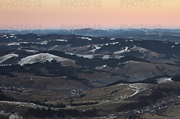 Panorama of Carpathian mountains hills, Ukraine, Europe