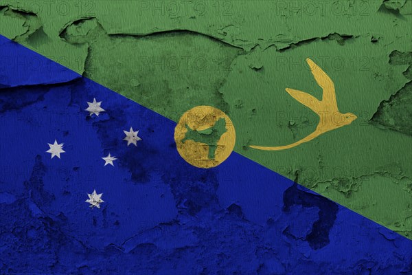 Christmas Island flag painted on the cracked grunge concrete wall