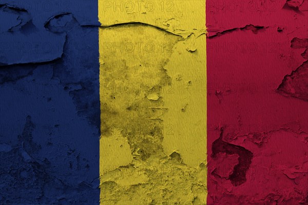 Chad flag painted on the cracked grunge concrete wall