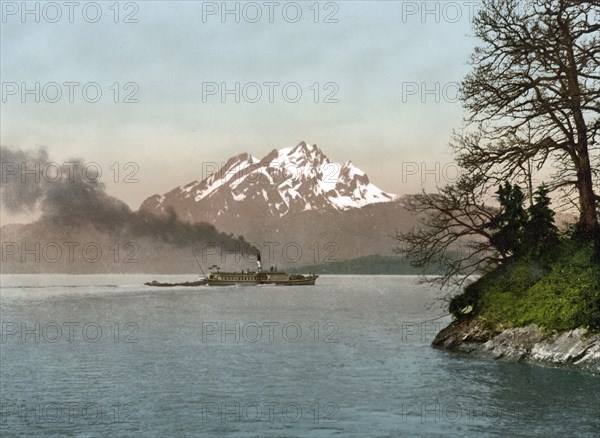 Lake Uri, Vierwaldstaettersee, Switzerland, Historical, digitally restored reproduction from a 19th