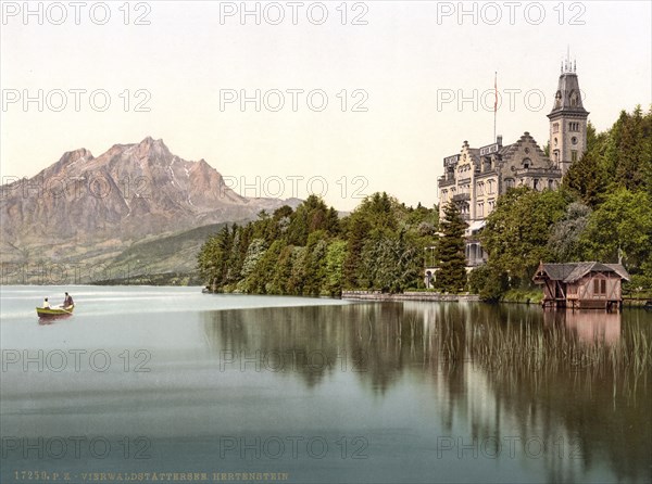 Hertenstein Castle, Vierwaldstaettersee, Switzerland, Historical, digitally restored reproduction