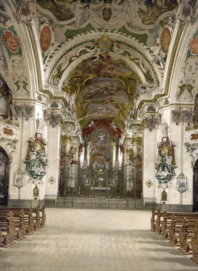 Einsiedeln, Interior of the church, Vierwaldstaettersee, Switzerland, Historic, digitally restored