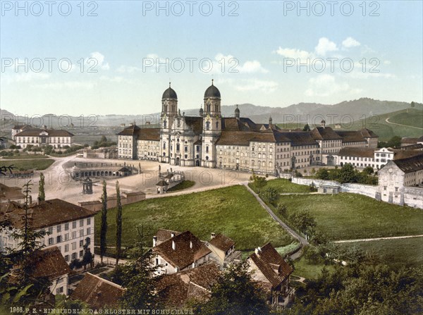 Einsiedeln, schoolhouse and monastery, Vierwaldstaettersee, Switzerland, Historic, digitally