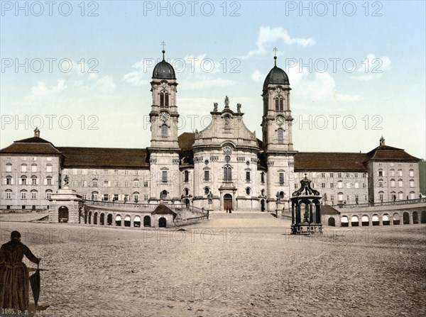 Einsiedeln Monastery, Vierwaldstaettersee, Switzerland, Historical, digitally restored reproduction