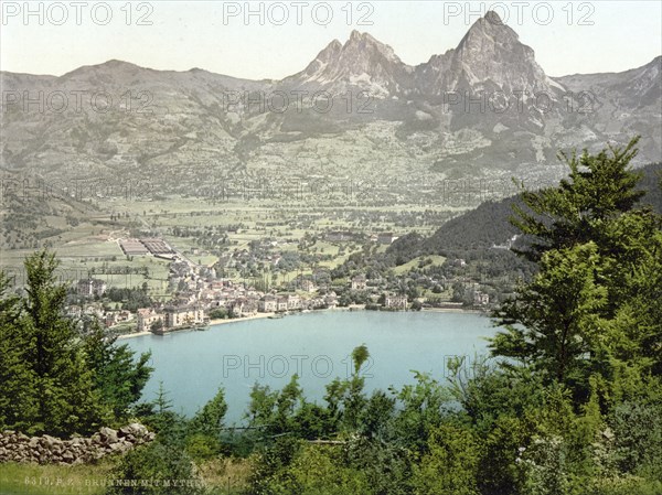 Fountain and the myths, Vierwaldstaettersee, Switzerland, Historical, digitally restored