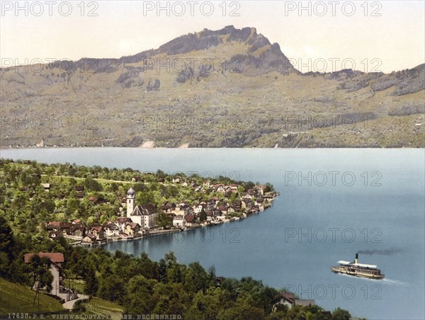 Beckenreid, Vierwaldstaettersee, Switzerland, Historical, digitally restored reproduction from a