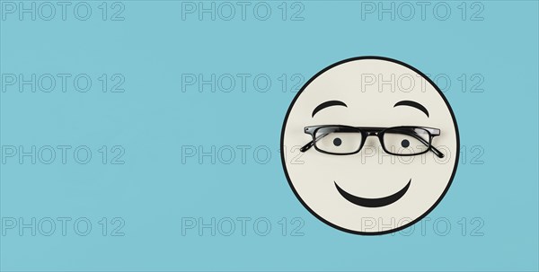 Head with a smiling face and eyeglasses, mental health concept, positive mindset, support and