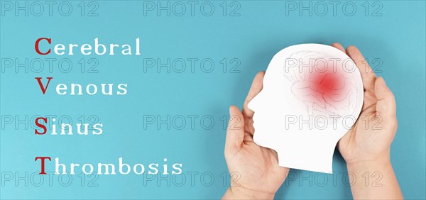 Cerebral venous sinus thrombosis is standing on the background, Silhouette of a head with a brain,