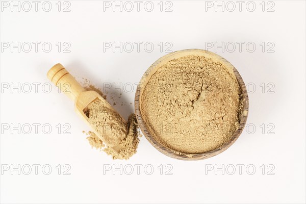 Healing earth powder in a bowl, supplement and antioxidant for to detox the body, alternative