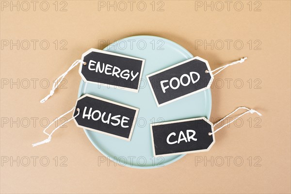 Global increasing prices, high living expenses, food, house, car and energy costs standing on tags,