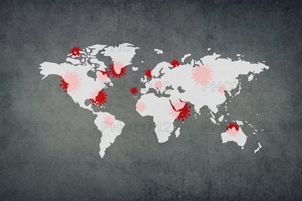 World map, outbreak of a virus, infectious disease spreading, worldwide pandemic