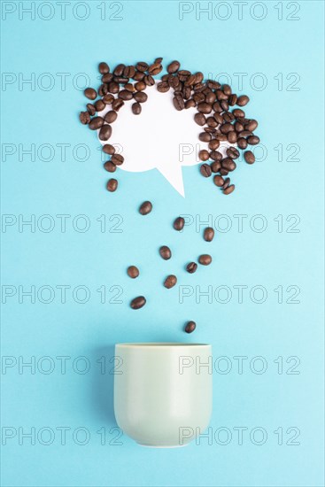 Cloud with roasted coffee beans raining into a cup, take a break, having an espresso for breakfast