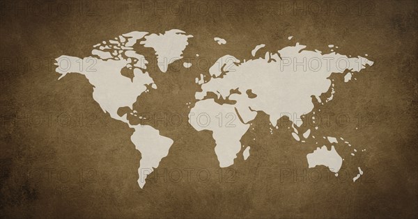 World map on a brown textured background, travel and tourism concept, geography of countries,