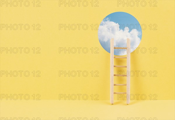Ladder of success, opportunity strategy, open window to the sky, copy space for text, step by step