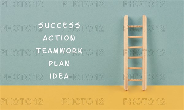 Ladder of success, having an idea, planning a strategy, teamwork for success step by step concept,