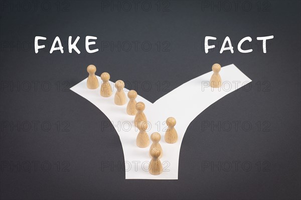 Crowd of people follow the path to the fake information, one thinks different and takes his own way