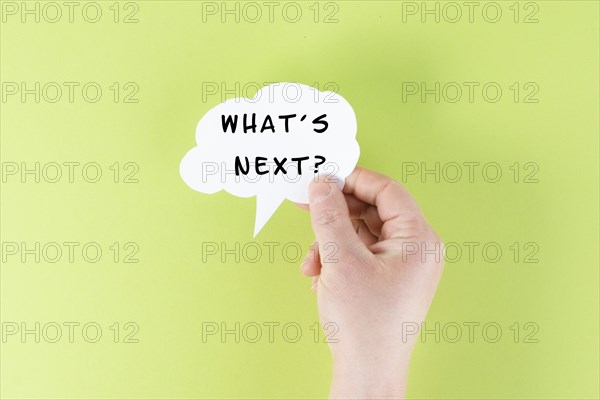 The phrase whatÂ´s next is standing on a cloud shaped paper, having new goals and strategies,