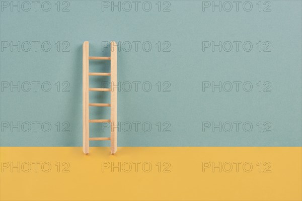 Ladder of success, opportunity strategy, blue and yellow background, copy space for text, step by