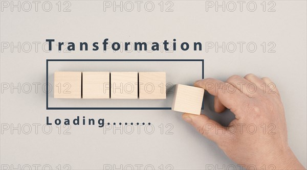 Progress bar with the words transformation loading, upgrade and improve concept, changing process