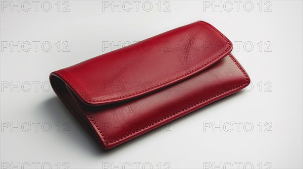 Red leather wallet with a compact and elegant design, isolated on white background, AI generated