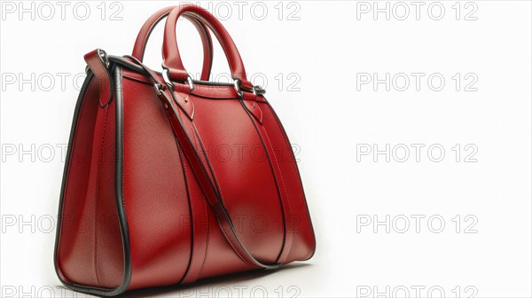 Red leather handbag with a structured and elegant design isolated on white, AI generated