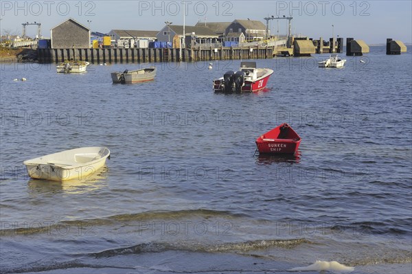 View of boats and wharf in the Autumn Nantucket, Massachusetts (Cape Cod and the Islands), USA,