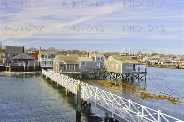 View of the island of Nantucket from the ferry arriving at Nantucket Harbor, Nantucket,