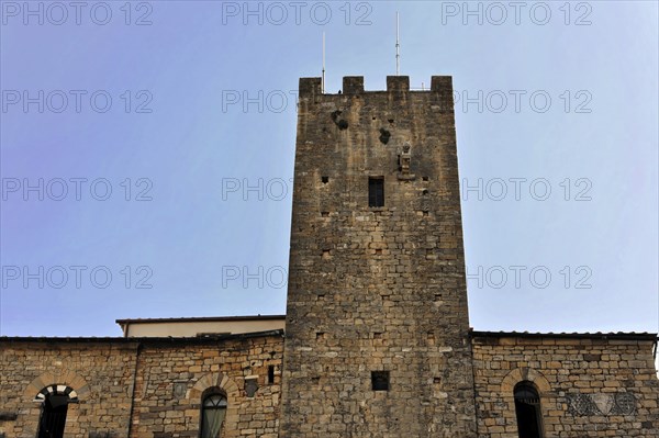 Palazzo dei Priori, City Palace, Volterra, Tuscany, Italy, Europe, A simple medieval stone tower