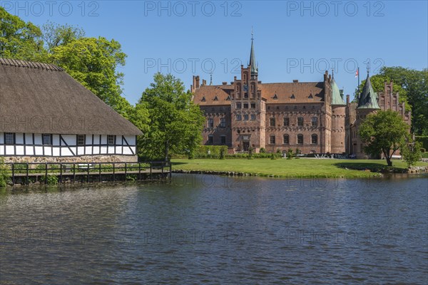 Egeskov moated castle, KvÃ¦rndrup near Svenborg, Svendburg, museum building, half-timbered house,