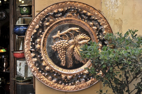 Montepulciano, Val d'Orcia, Province of Siena, Tuscany, Italy, Europe, An antique copper plate with