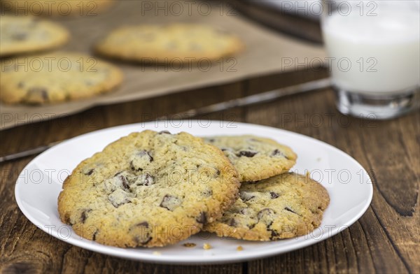 Chocolate Chip Cookies as detailed close-up shot, selective focus