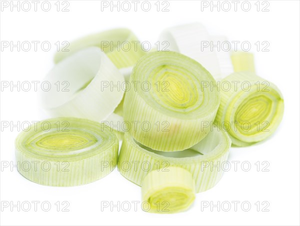 Portion of cutted Leek isolated on pure white background