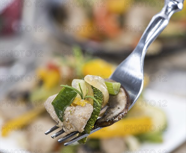 Mixed Vegetables with Meat (chicken) on vintage background