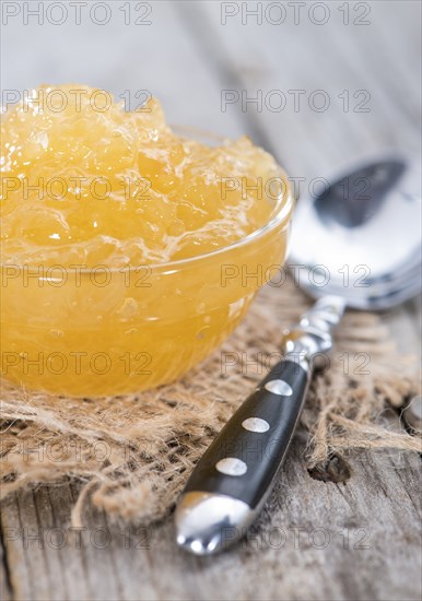 Portion of fresh made Pineapple Jam with some fresh fruits