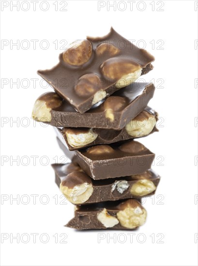 Hazelnut Chocolate isolated on white background (close up shot)