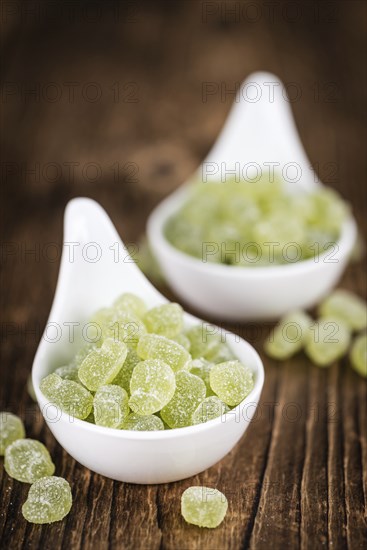 Apple flavoured gummy candy (close-up shot, selective focus)