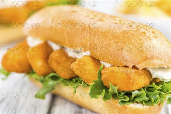 Fish Sticks on a sandwich (close-up shot, selective focus)