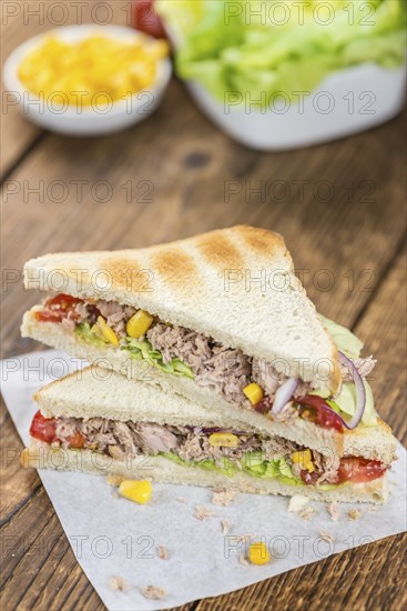 Fresh made Tuna Sandwiches (detailed close-up shot, selective focus)