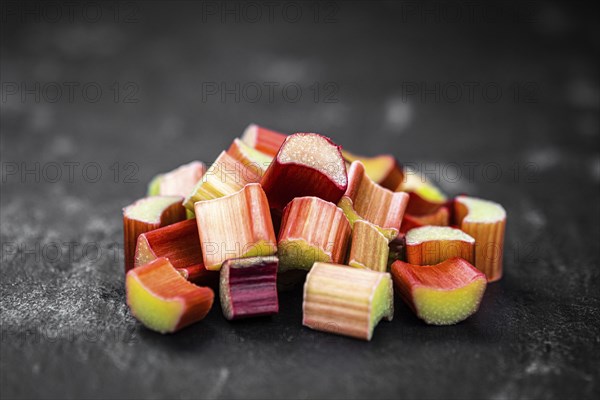 Freshly chopped Rhubarb as detailed close up shot (selective focus)